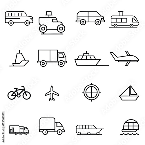 Various transportation vehicles and navigation icon