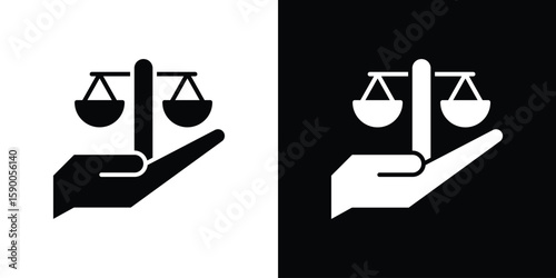 Justice scales in Hand icon vector flat symbol, glyph sign. icon concept illustration