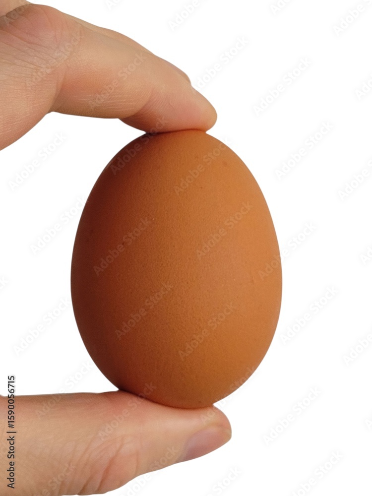 Close-up of a person's fingers holding a brown chicken egg against a white background, showcasing the texture and natural color of the egg, emphasizing simplicity and freshness . Close-up of a person's fingers holding a brown chicken egg against a white background, showcasing the texture and natural color of the egg, emphasizing simplicity and freshness .
