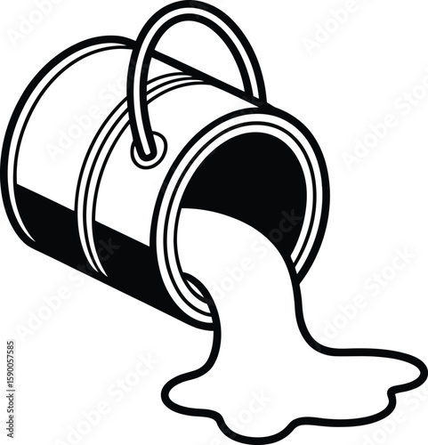 Simple black and white illustration of a paint can with paint spilling out.