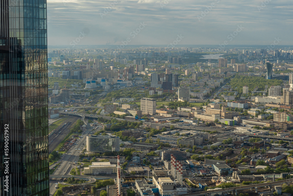 Obraz premium View of Moscow from a skyscraper on a sunny day