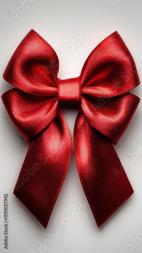 Bright Red Satin Bow Tied Neatly for Gift Wrapping and Decoration Purposes.