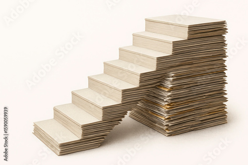 A ladder made of folded stacks of paper.