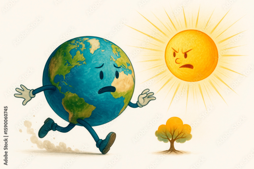 Naklejka premium The Earth is running away from the sun, global warming.