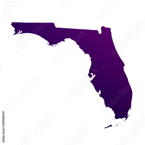 Florida map isolated on transparent white background. Blue and purple gradient textured map isolated on transparent png