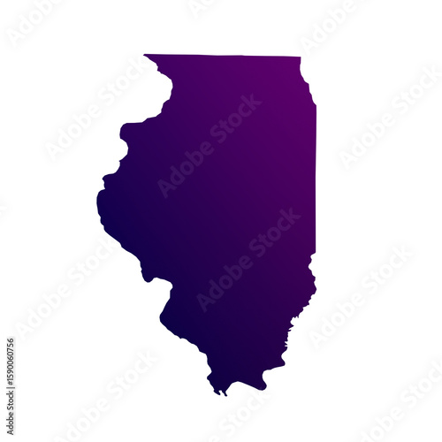 Illinois map isolated on transparent white background. Blue and purple gradient textured map isolated on transparent png
