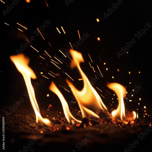 Red-hot flame of a burning match glows in the dark, isolated with abstract smoke, burning match on a fire