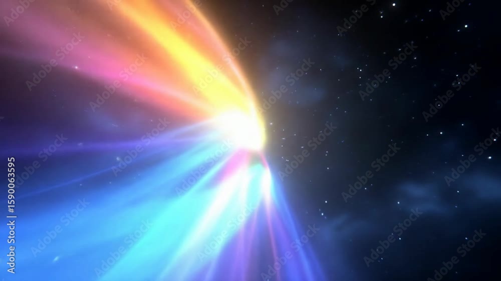 Vivid multicolor light trails streaming through deep space with glowing cosmic energy effect