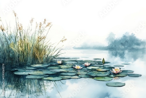 Serene Water Lilies Floating on a Calm Lake in the Early Morning Light