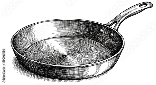 Frying pan without lid – vintage ink sketch hand-drawn black and white vector illustration