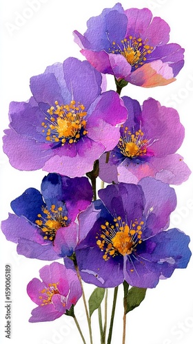 Vibrant Purple Flowers in Watercolor Style With Intricate Details Showcasing ...