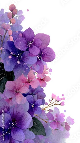 Beautiful Arrangement of Vibrant Purple Flowers Against a White Background.