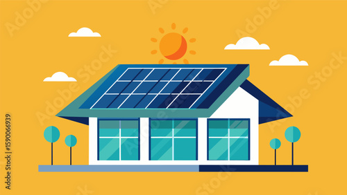 A roof made of transparent solar panels collecting energy from the sun to power the building.. Vector illustration