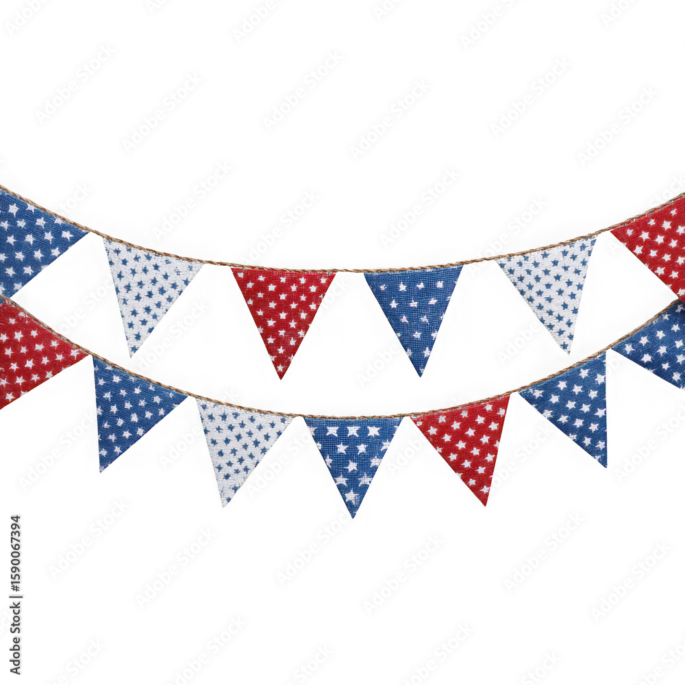 Obraz premium Festive american flag themed bunting with red white and blue stars isolated on transparent background