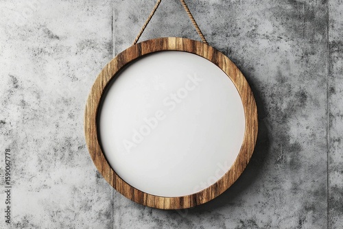 Wooden Round Frame Hanging on a Textured Wall in a Minimalist Decor Setting