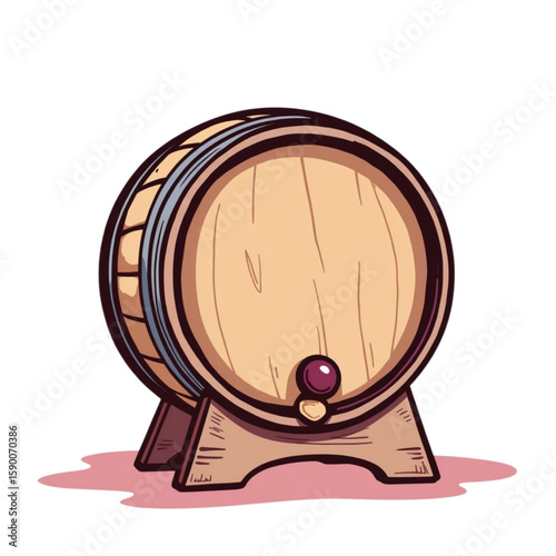 Wooden wine barrel on stand on a transparent background