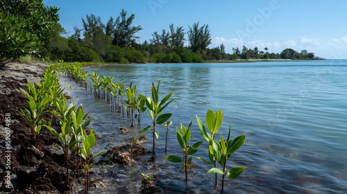 Mangrove Reforestation in Coastal Wetlands – Young Shoots Stabilizing Shoreline for Ocean Restoration