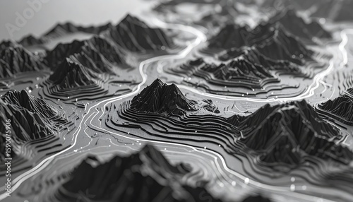 Wallpaper Mural Abstract grayscale topographic map Torontodigital.ca