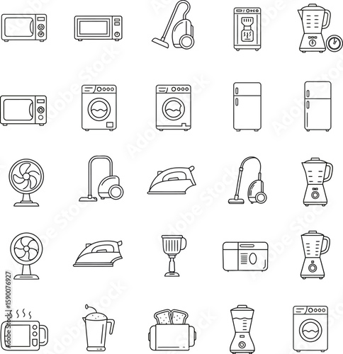 Vector art of assortment of household appliances