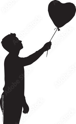Vector art of silhouette of a man holding a heartshaped balloon isolated on transparent background