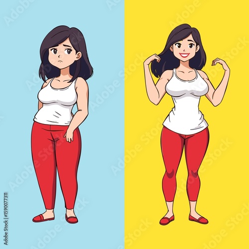 Weight loss transformation before and after illustration
