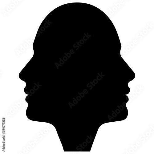 Vector art of silhouette of two faces in profile, forming a single shape isolated on transparent background