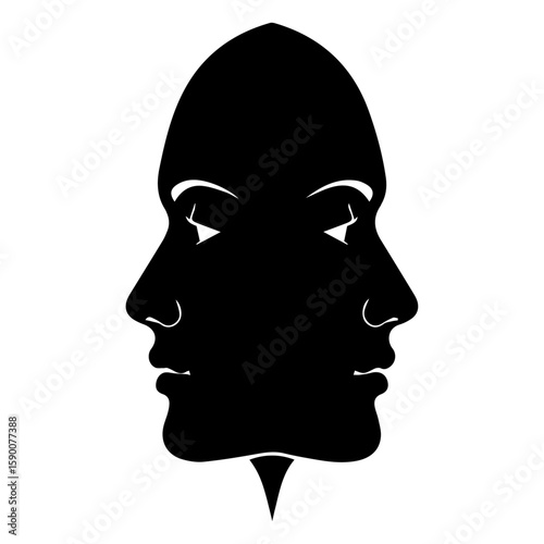 Vector art of silhouette of two faces in profile, forming a single shape isolated on transparent background
