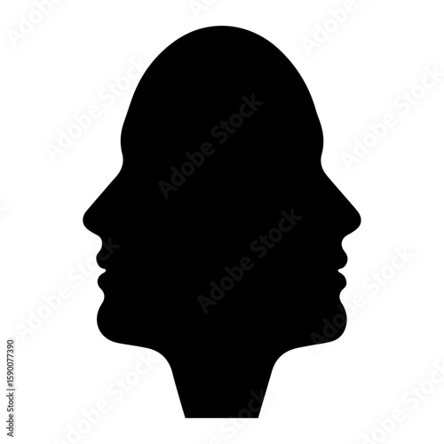 Vector art of silhouette of two faces in profile, forming a single shape isolated on transparent background