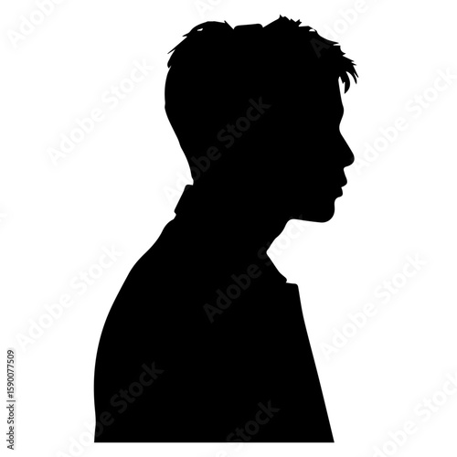 Vector art of the silhouette of a mans head and shoulders in profile, isolated on a transparent background