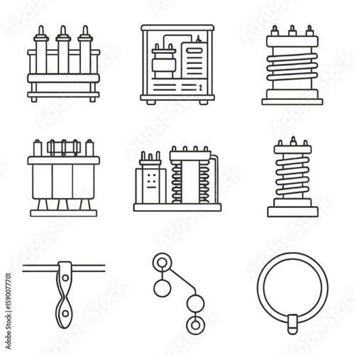 Transmission Equipment Icons. Line style icons of Transmission Upgrade Equipment: series capacitor bank, FACTS module, SVC reactor