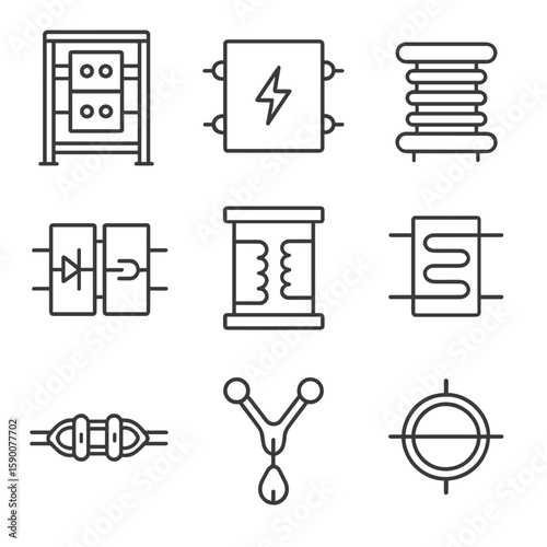 Transmission Equipment Icons. Line style icons of Transmission Upgrade Equipment: series capacitor bank, FACTS module, SVC reactor