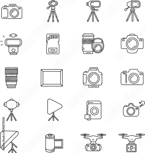 Vector art of camera equipment isolated on white background