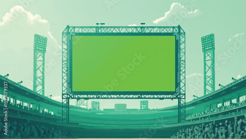 Vibrant green screen display in a stadium background offers versatile content placement and design possibilities.