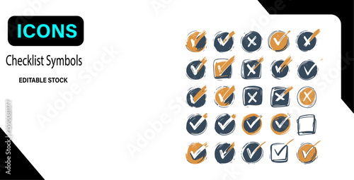 Check Mark & Cross Icon Set – Hand Drawn Checklist Symbols