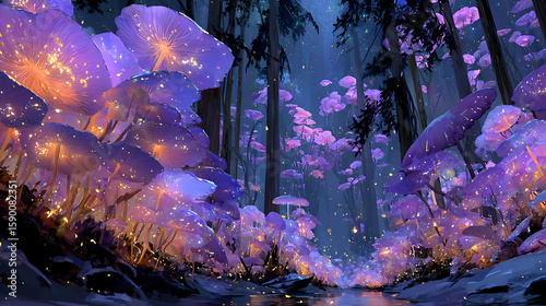 spring flowers in the forest and mushroom