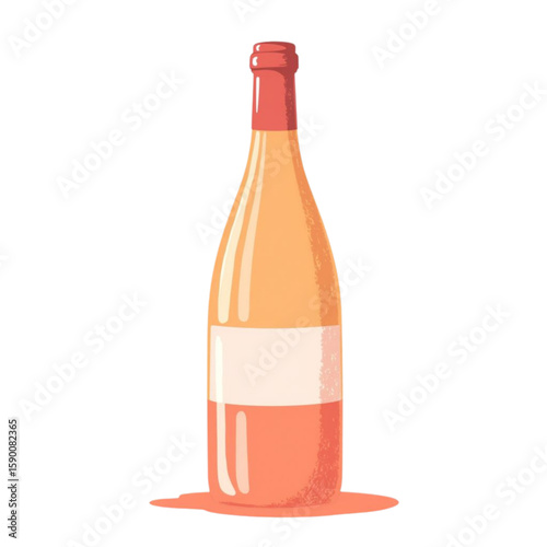 Bottle of rosé wine with blank label on a transparent background. Concept of wine and winemaking  