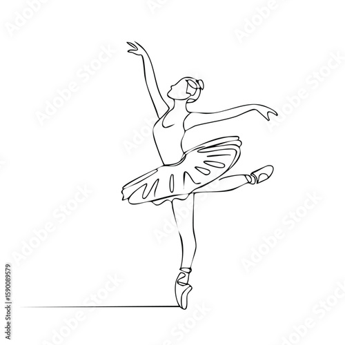 Ballet Dancer One Line Drawing – Elegant Ballerina in Dance Motion Minimal Line Art Vector Illustration

