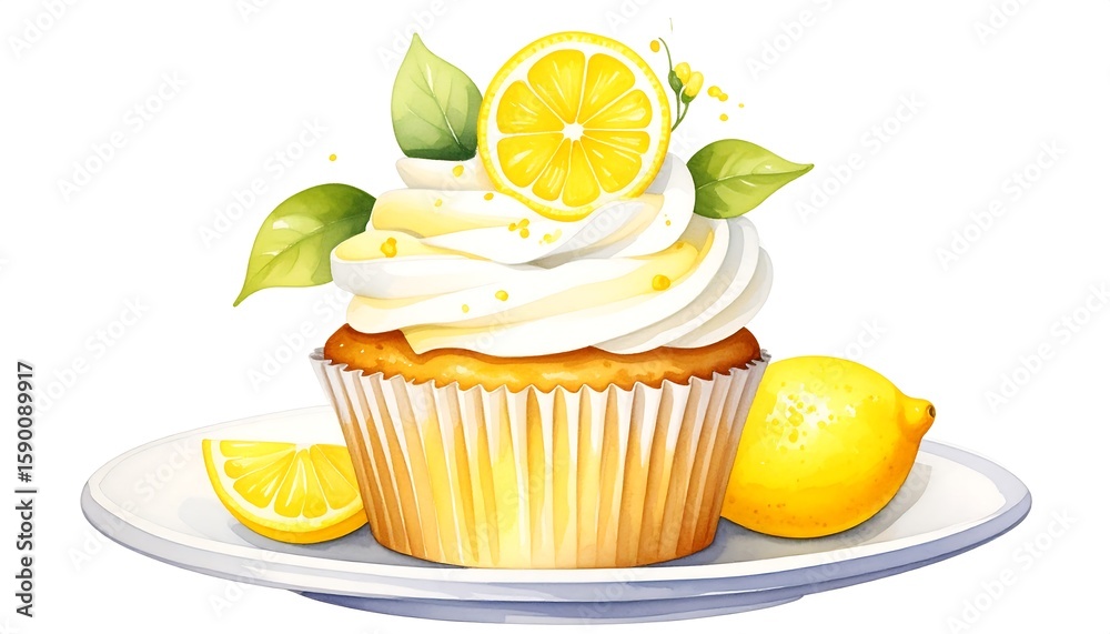 custom made wallpaper toronto digitalA lemon cupcake on a plate, decorated with lemon slices and leaves
