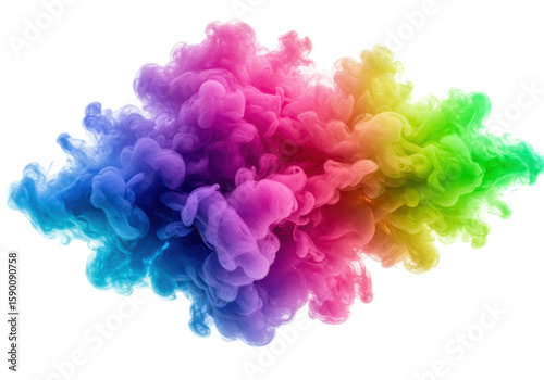 Isolated Vibrant Rainbow Colored Smoke Cloud