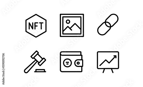 Modern line icon set highlighting cryptocurrency and nft themes