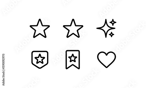 Minimalist star, badge, and heart icons collection with simple line art design