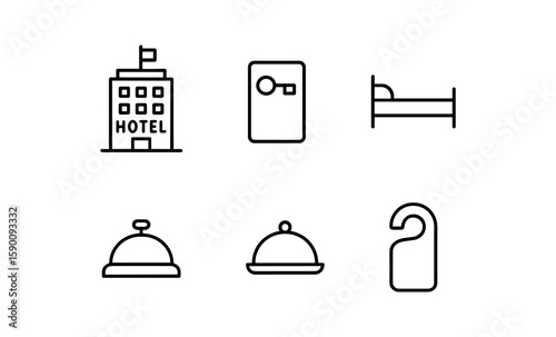 Minimalist hotel icons set with linear symbols for travel and hospitality