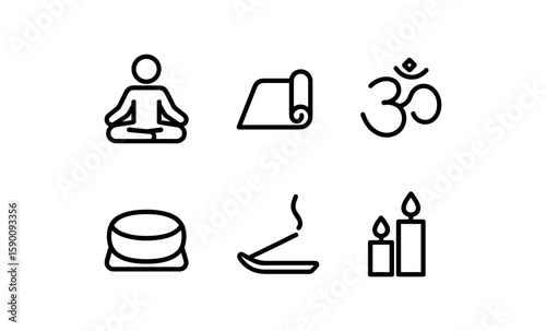Minimalist yoga and meditation icons: wellness symbols for relaxation and balance