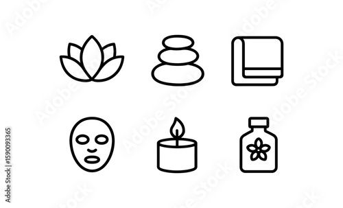 Minimalist spa icons set featuring wellness symbols and relaxation elements