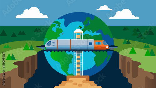 A tunnel boring machine drilling through the earth creating a passage for a new underground train line.. Vector illustration