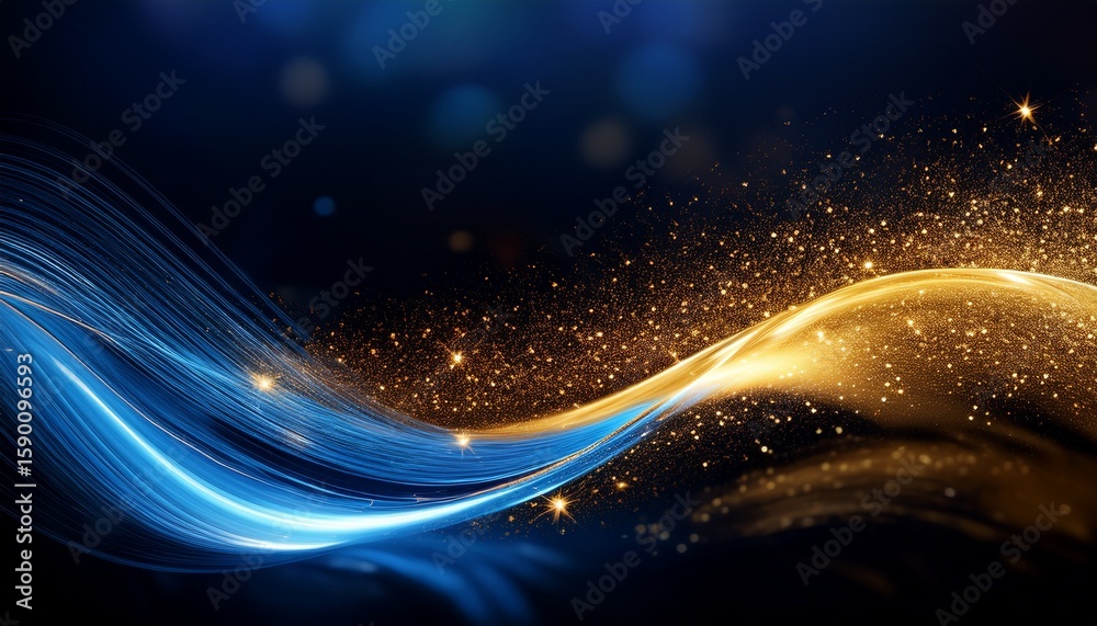 Fototapeta premium elegant glitter wave of light in blue and golden tones