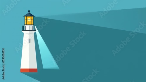 Flat Design Animated Lighthouse Emitting Light Beams on a Blue Background animation clip