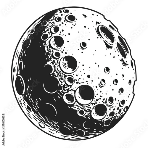 Cratered celestial body with dark shadows moon space