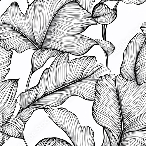 Intricate Black and White Leaf Pattern Design on a Clean Background for Art a...