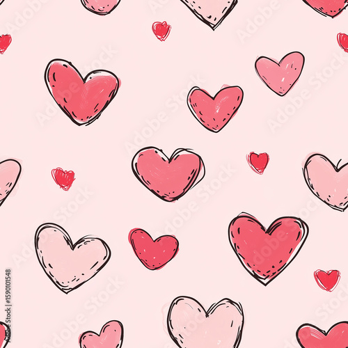 Colorful Heart Patterns on a Soft Pink Background for Decorative Artwork